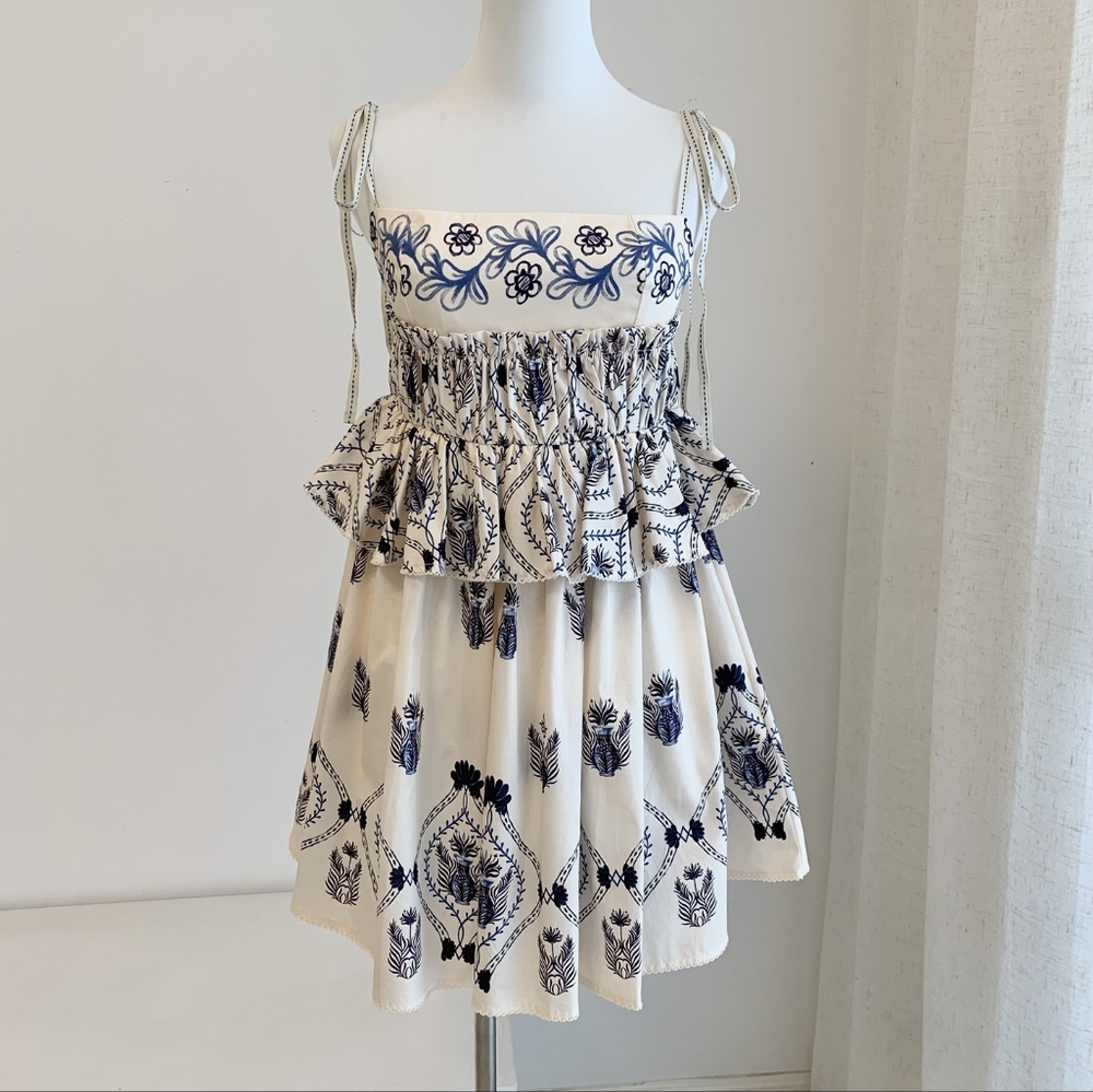 AGUA BY AGUA BENDITA Salvador Jarron printed cotton-poplin peplum mini dress - Picture 5 of 11